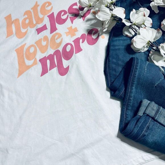 Love Tribe Hate Less & Love More Retro Bohemian Oversized T Shirt - Picture 6 of 7